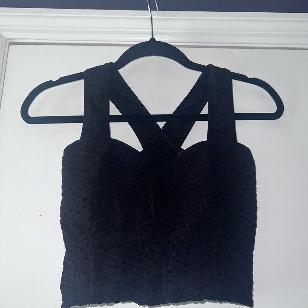 Free People Black Textured Cropped Crossback Tank